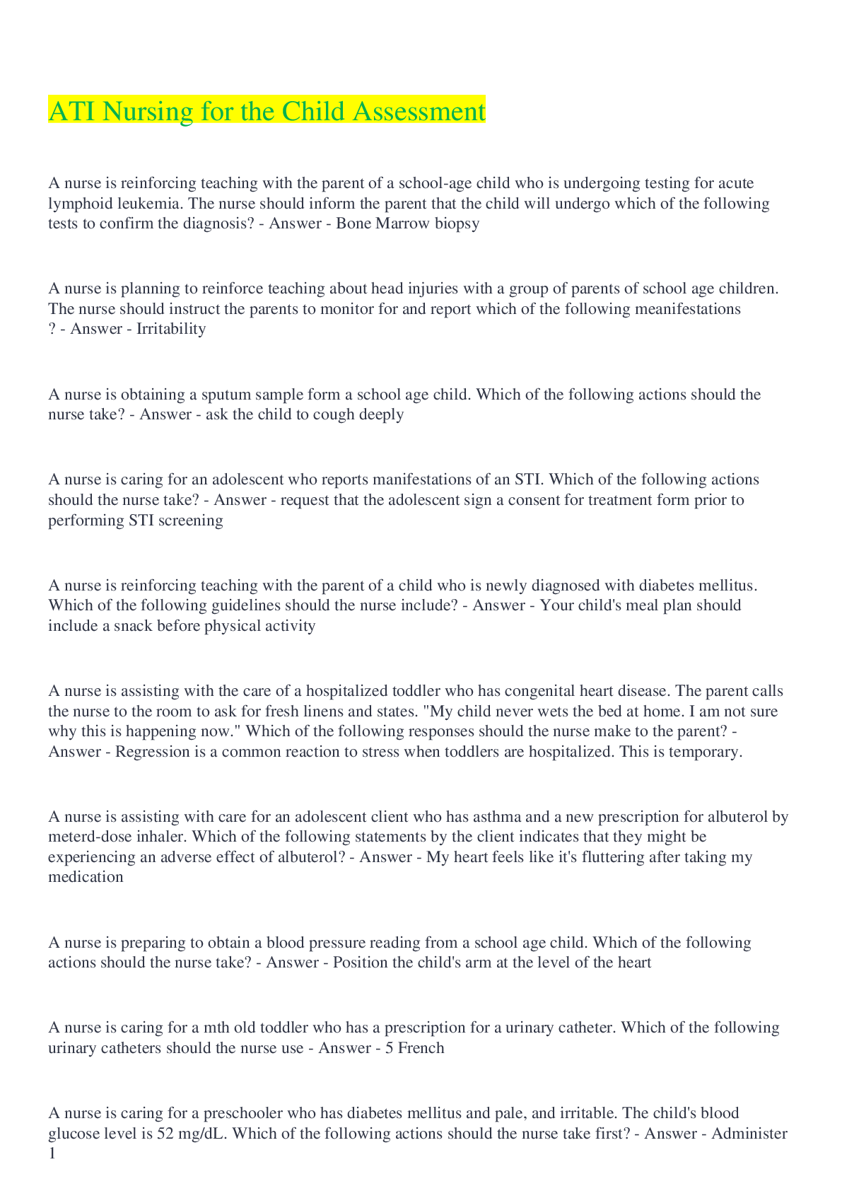 Preview image for ATI Nursing for the Child Assessment